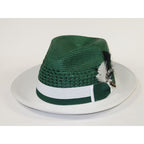 Men's Bruno Capelo Belvedere 2-Tone Straw Style Fedora Hat BD953 Emerald/White