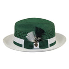 Men's Bruno Capelo Belvedere 2-Tone Straw Style Fedora Hat BD953 Emerald/White