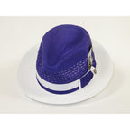 Men's Bruno Capelo Belvedere 2-Tone Straw Style Fedora Hat BD956 Purple/white