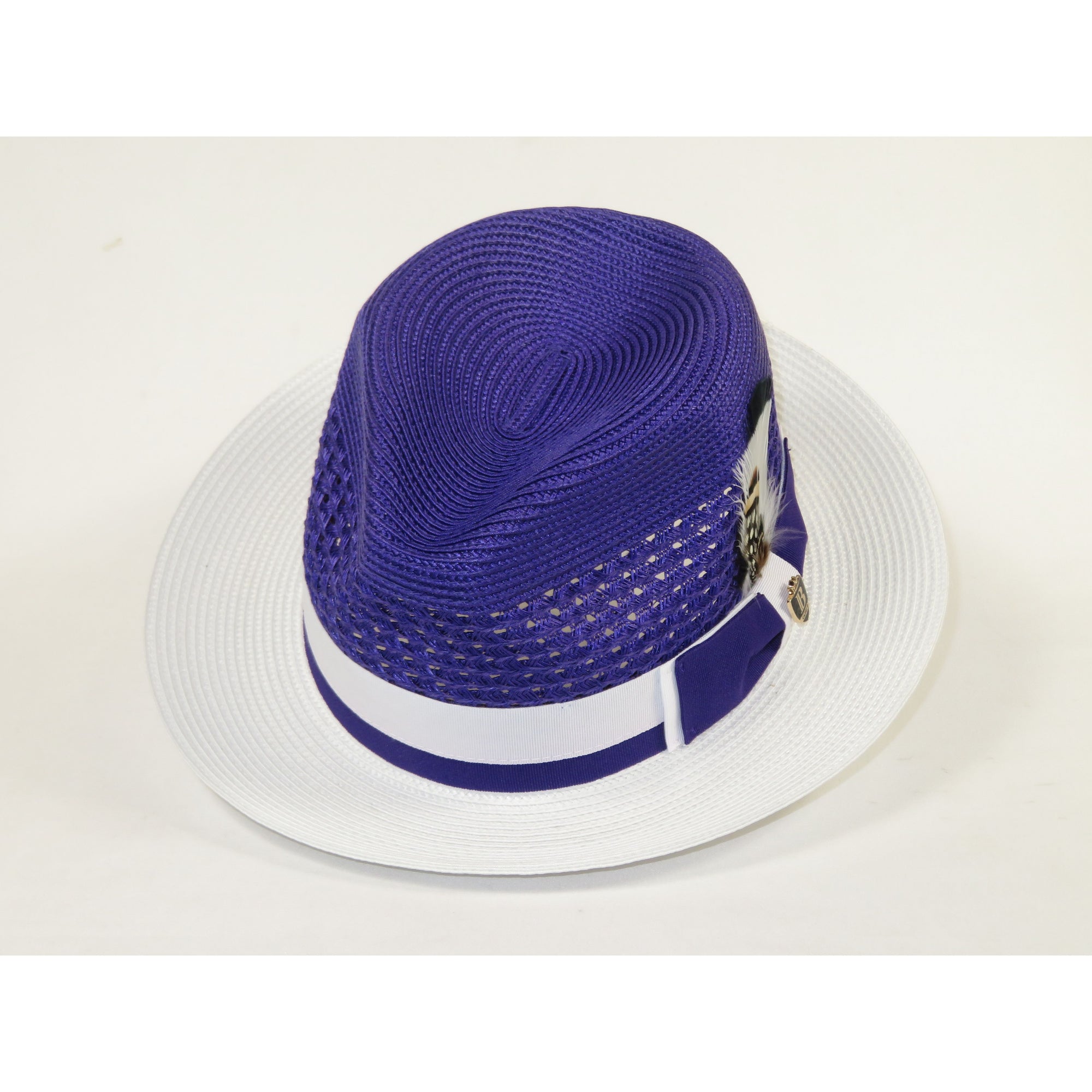 Men's Bruno Capelo Belvedere 2-Tone Straw Style Fedora Hat BD956 Purple/white