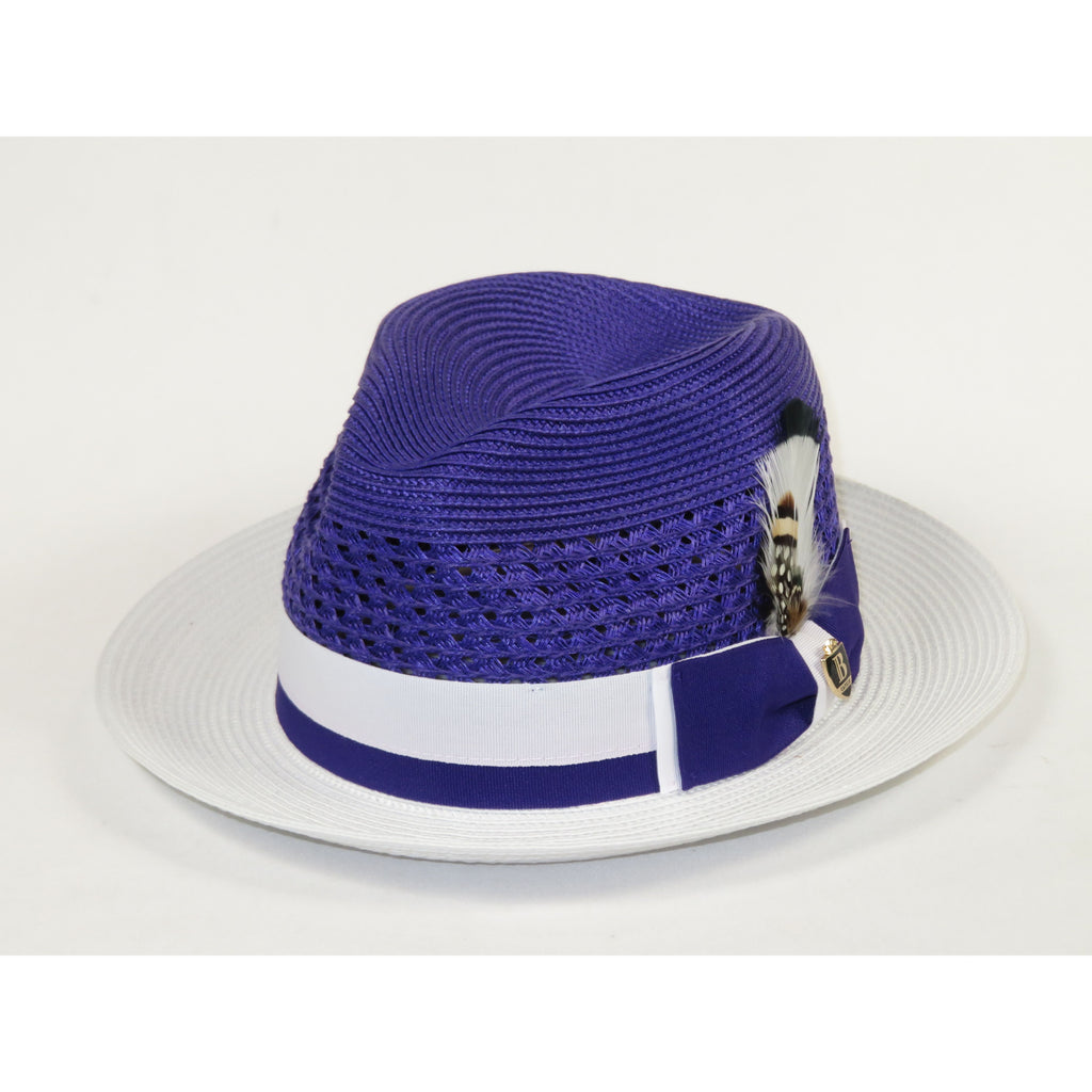 Men's Bruno Capelo Belvedere 2-Tone Straw Style Fedora Hat BD956 Purple/white