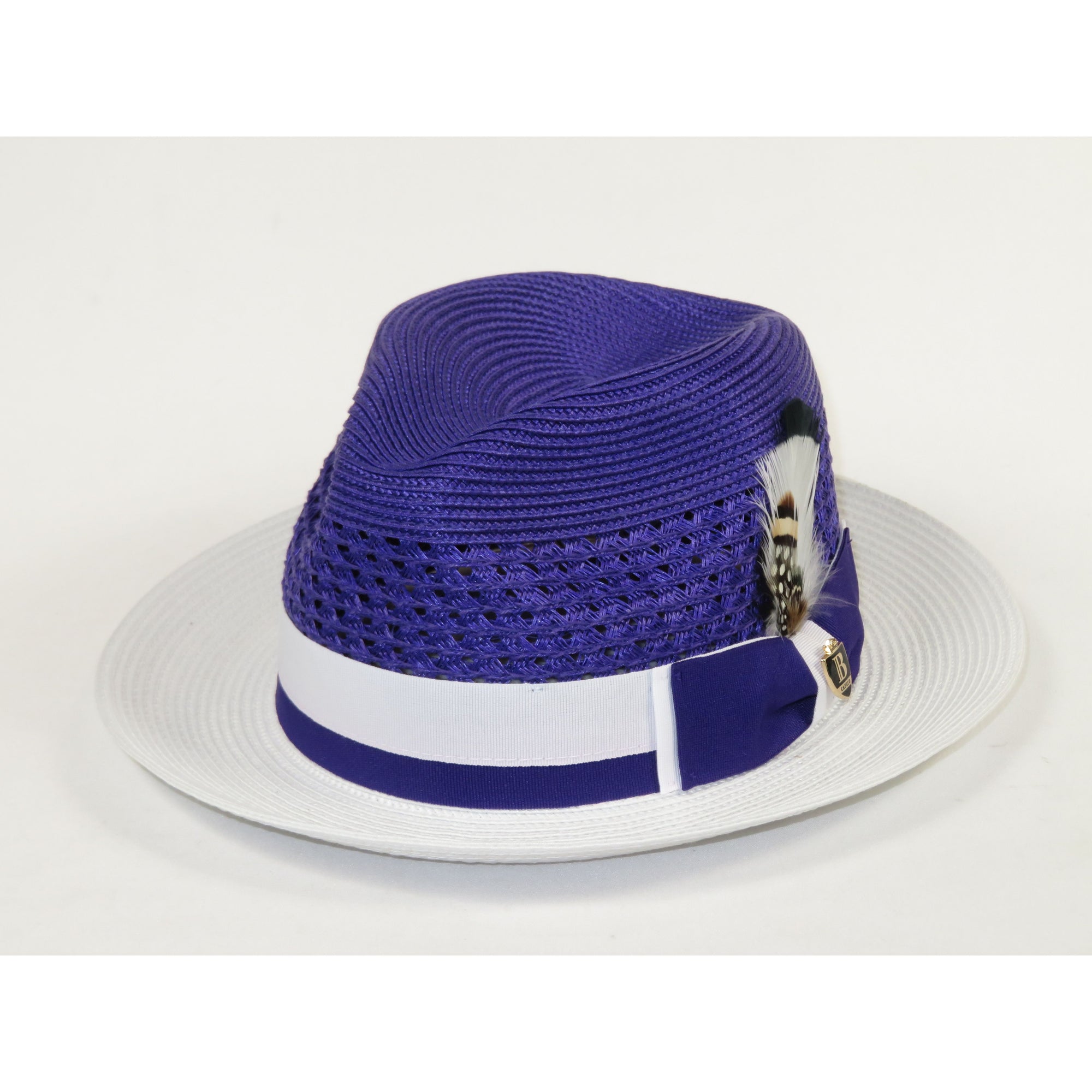 Men's Bruno Capelo Belvedere 2-Tone Straw Style Fedora Hat BD956 Purple/white