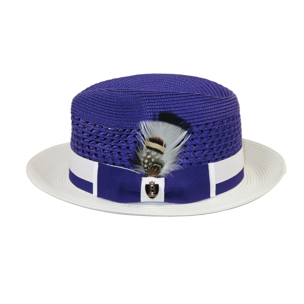 Men's Bruno Capelo Belvedere 2-Tone Straw Style Fedora Hat BD956 Purple/white