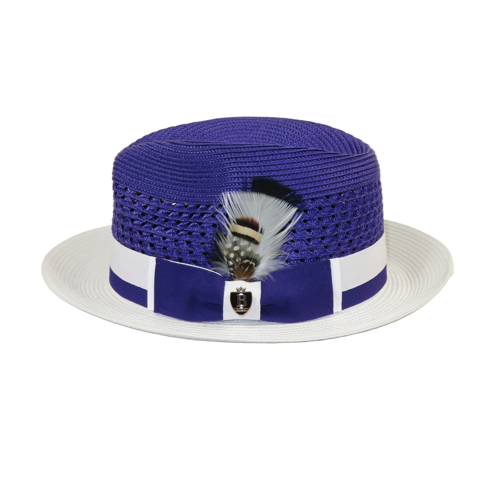 Men's Bruno Capelo Belvedere 2-Tone Straw Style Fedora Hat BD956 Purple/white