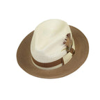 Men's Bruno Capelo Belvedere 2-Tone Straw Style Fedora Hat BD958 Ivory/Cognac