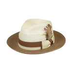 Men's Bruno Capelo Belvedere 2-Tone Straw Style Fedora Hat BD958 Ivory/Cognac