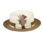 Men's Bruno Capelo Belvedere 2-Tone Straw Style Fedora Hat BD958 Ivory/Cognac