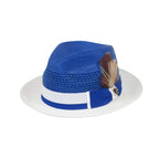 Men's Bruno Capelo Belvedere 2-Tone Straw Style Fedora Hat BD960 Royal/White