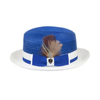 Men's Bruno Capelo Belvedere 2-Tone Straw Style Fedora Hat BD960 Royal/White
