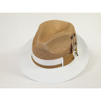 Men's Bruno Capelo Belvedere 2-Tone Straw Style Fedora Hat BD962 Tan/white
