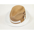 Men's Bruno Capelo Belvedere 2-Tone Straw Style Fedora Hat BD962 Tan/white