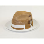 Men's Bruno Capelo Belvedere 2-Tone Straw Style Fedora Hat BD962 Tan/white