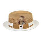 Men's Bruno Capelo Belvedere 2-Tone Straw Style Fedora Hat BD962 Tan/white