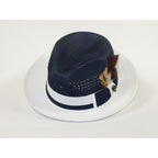 Men's Bruno Capelo Belvedere 2-Tone Straw Style Fedora Hat BD967 Navy/white