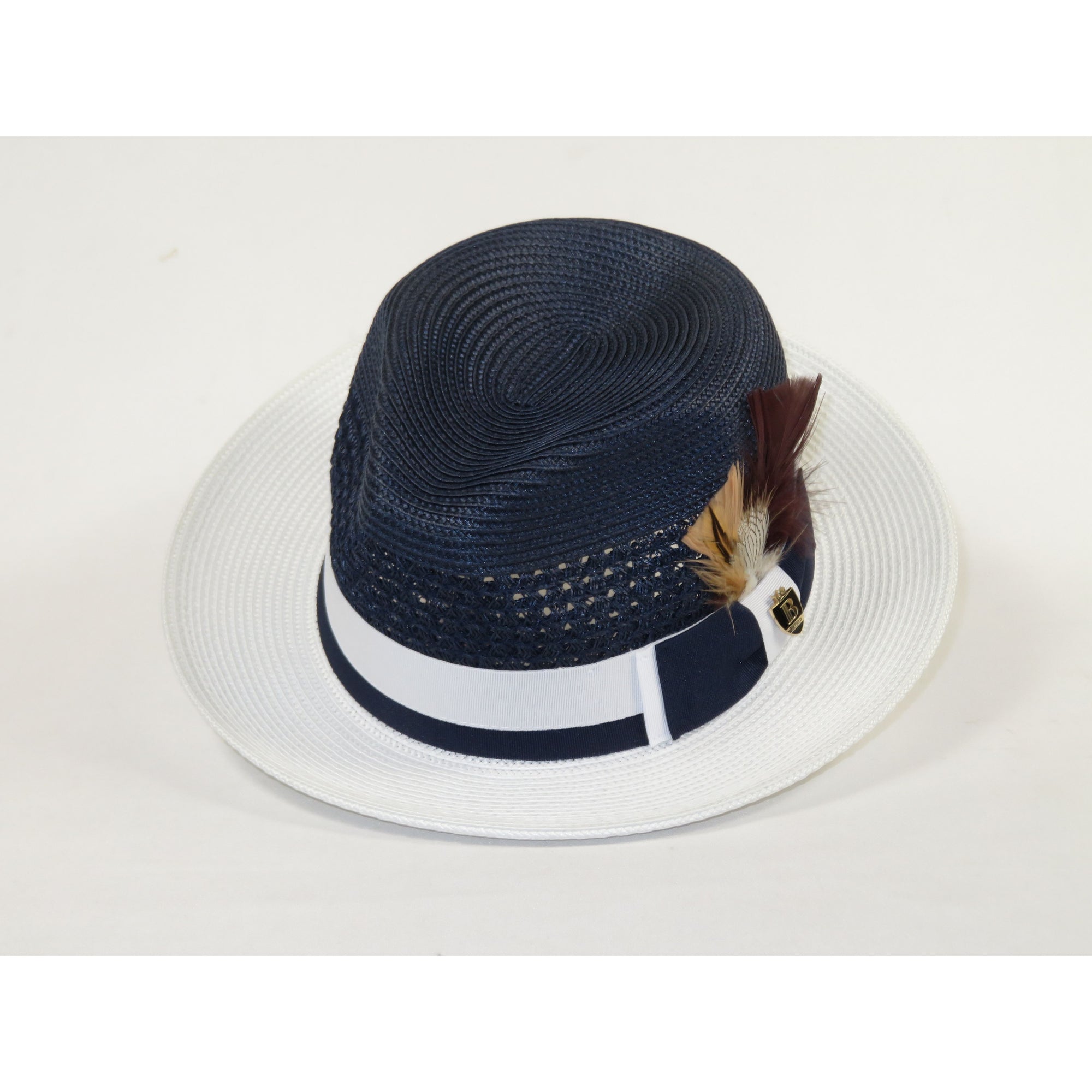 Men's Bruno Capelo Belvedere 2-Tone Straw Style Fedora Hat BD967 Navy/white