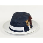 Men's Bruno Capelo Belvedere 2-Tone Straw Style Fedora Hat BD967 Navy/white
