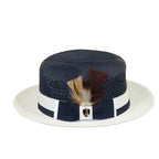 Men's Bruno Capelo Belvedere 2-Tone Straw Style Fedora Hat BD967 Navy/white