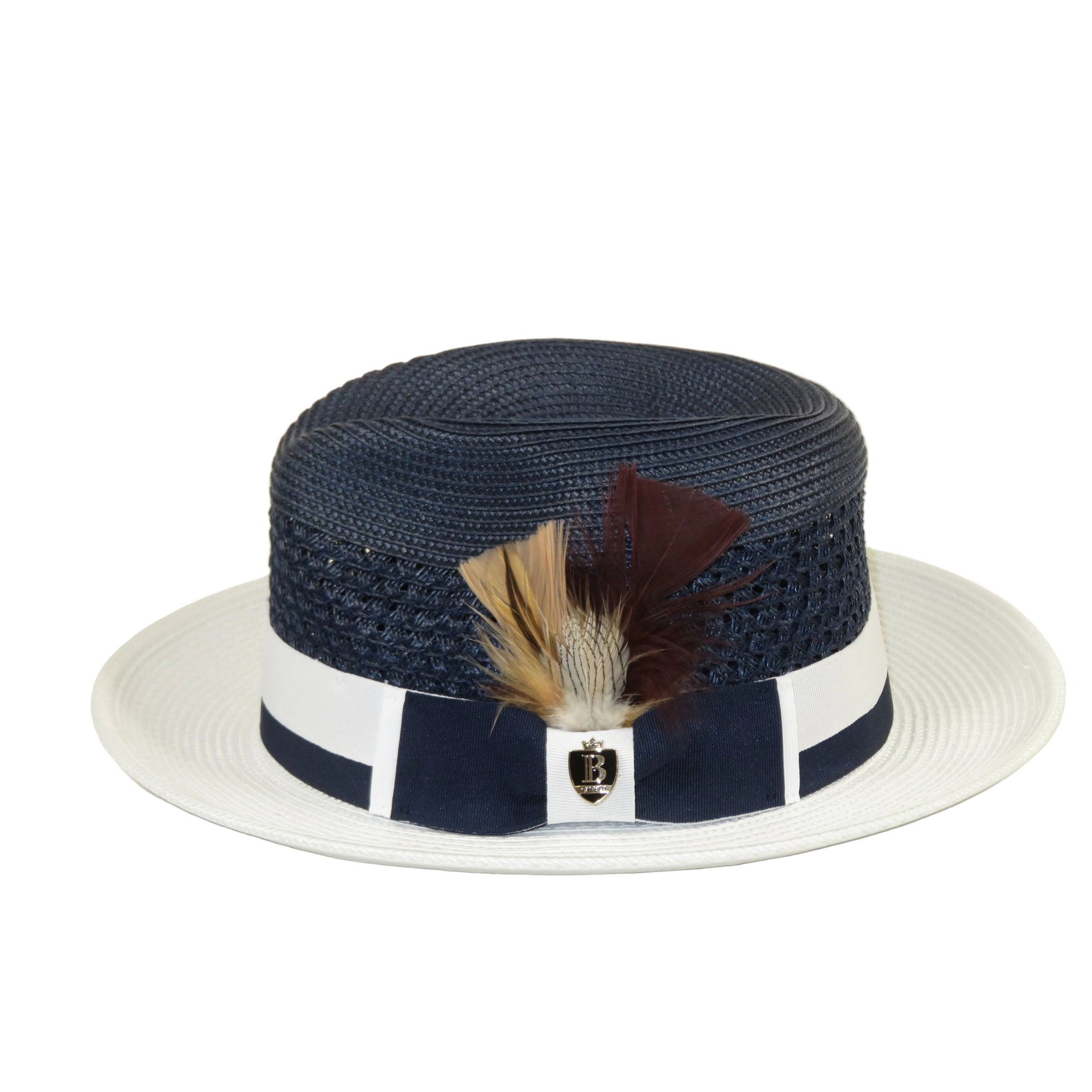 Men's Bruno Capelo Belvedere 2-Tone Straw Style Fedora Hat BD967 Navy/white
