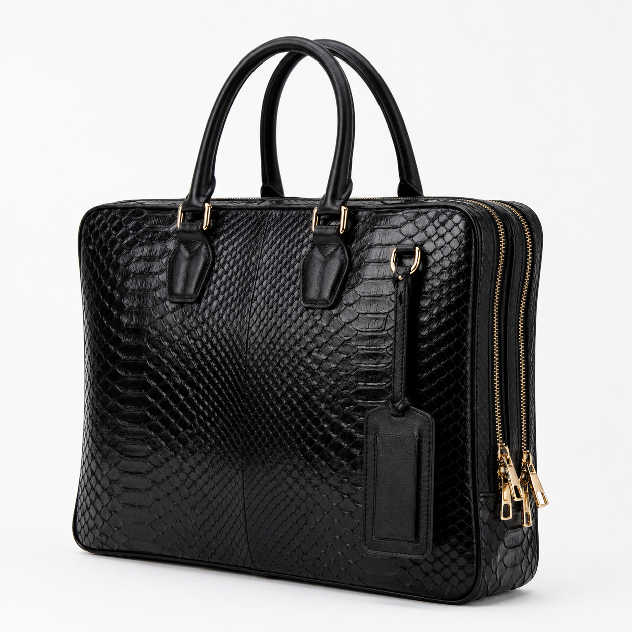 The Cortona Black Snake Leather Men’s Laptop Briefcase