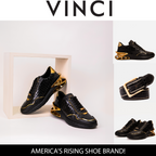 Vinci The Bellagio Black & Gold Leather Men Sneaker