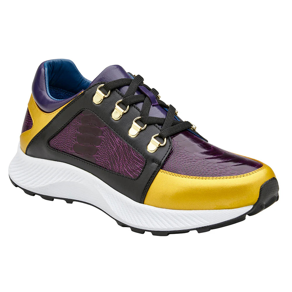 Belvedere Adam Genuine Ostrich/Calfskin Sneakers Gold/Purple/Black #H02