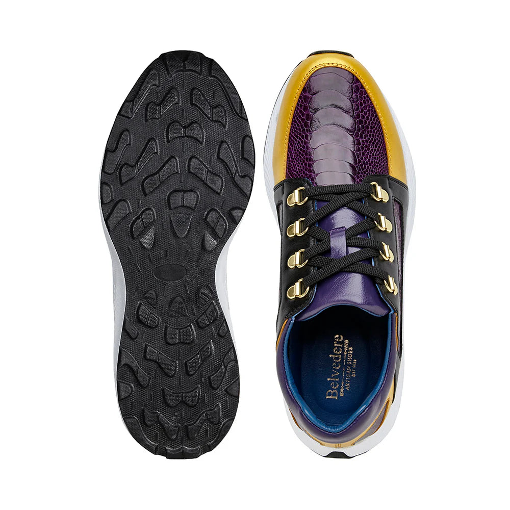 Belvedere Adam Genuine Ostrich/Calfskin Sneakers Gold/Purple/Black #H02
