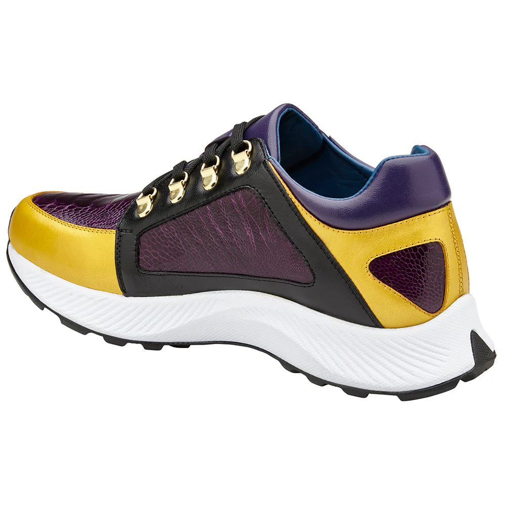 Belvedere Adam Genuine Ostrich/Calfskin Sneakers Gold/Purple/Black #H02
