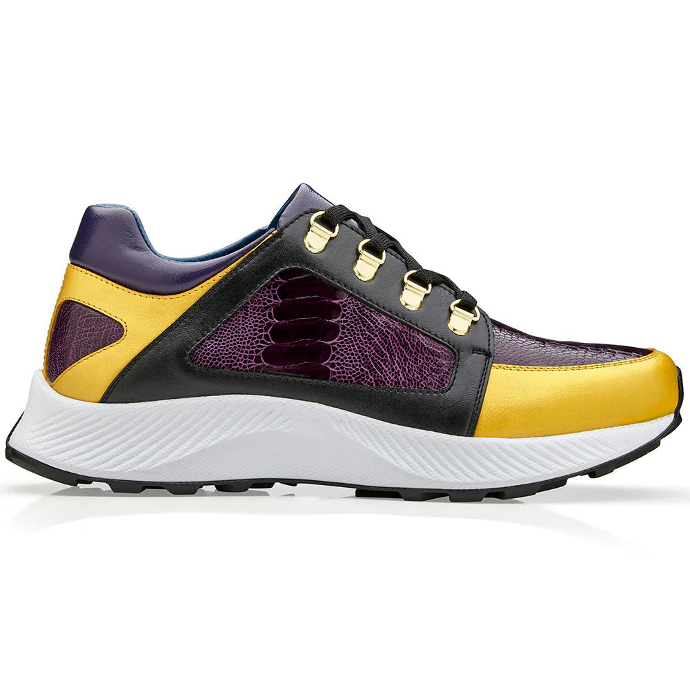 Belvedere Adam Genuine Ostrich/Calfskin Sneakers Gold/Purple/Black #H02