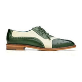 Belvedere Ostrich Quill Italian Leather Wingtip Shoes Sesto Forest/Cream - J.Valintin Men's Wear Legend - R54 - Green Cream - 9