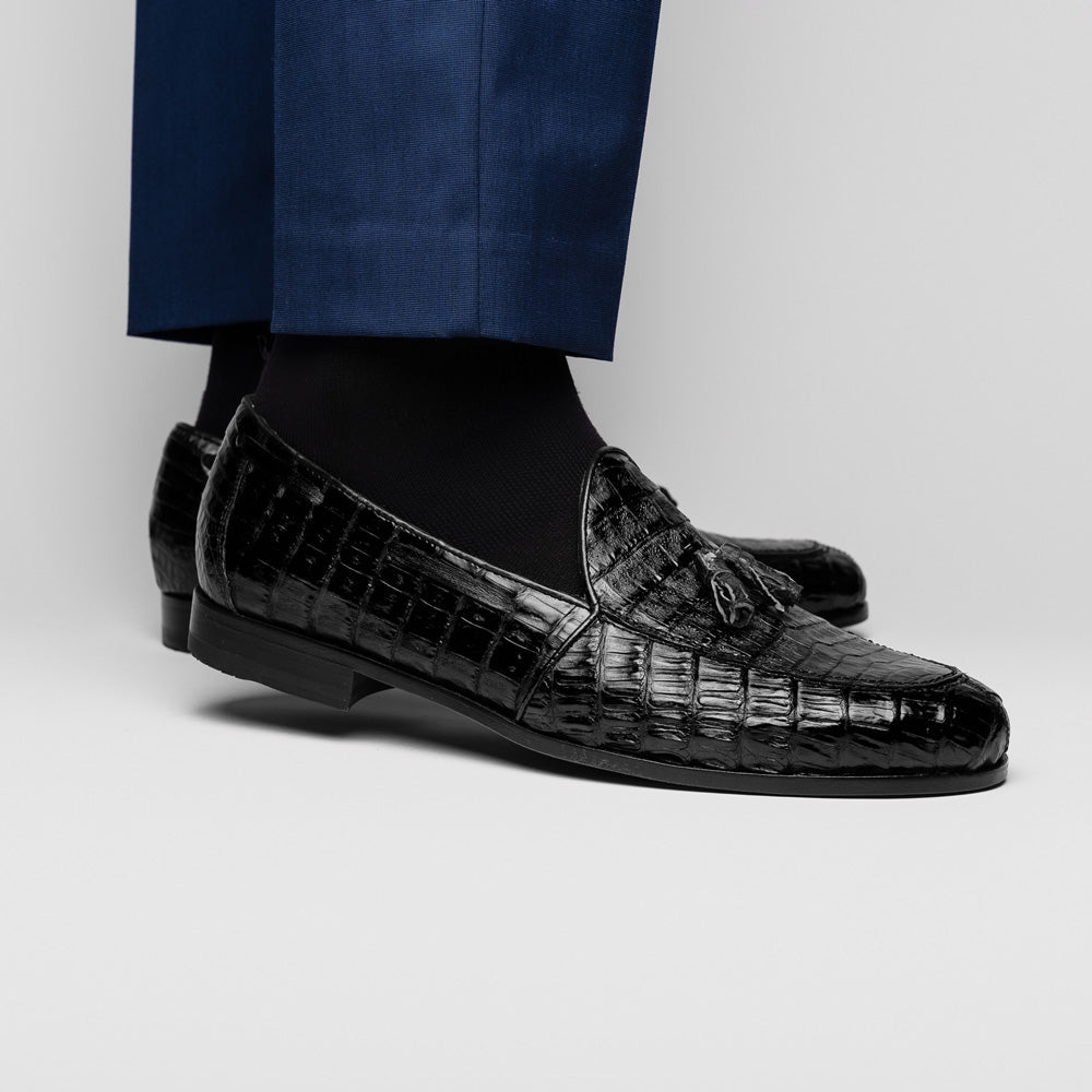 Bianchi Genuine caiman Crocodile Dress Loafers Black