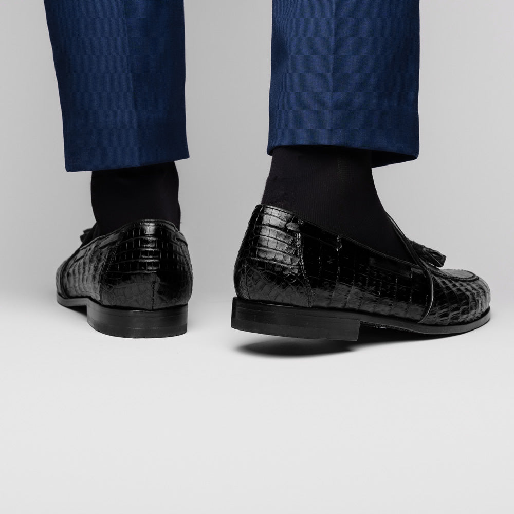 Bianchi Genuine caiman Crocodile Dress Loafers Black