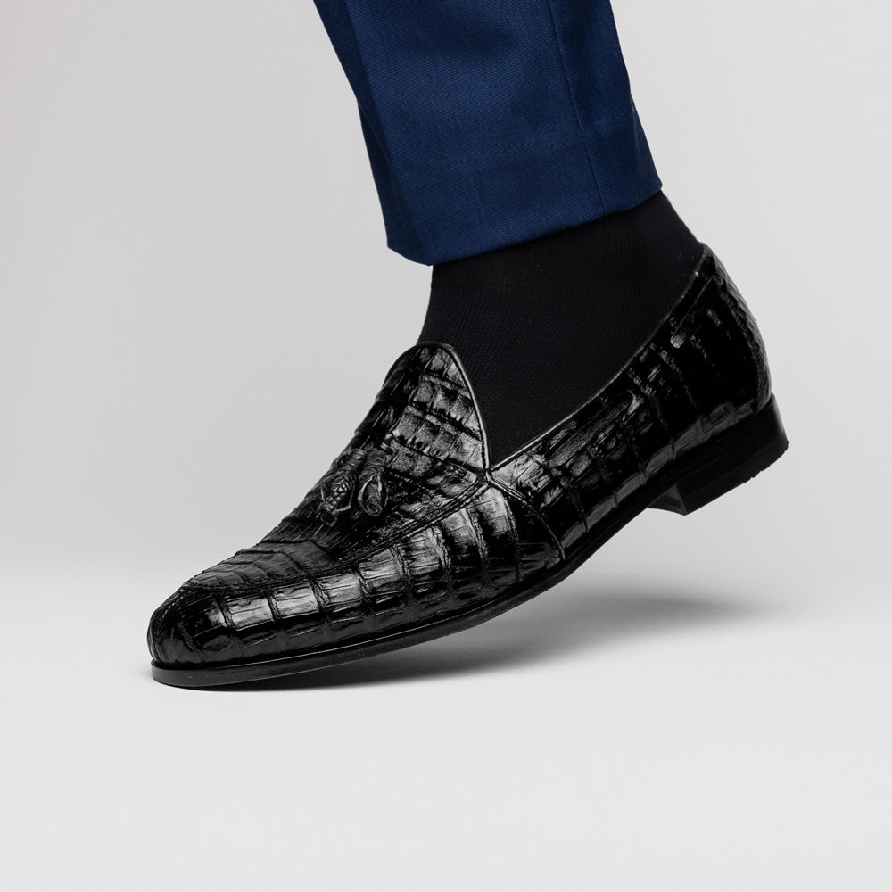 Bianchi Genuine caiman Crocodile Dress Loafers Black
