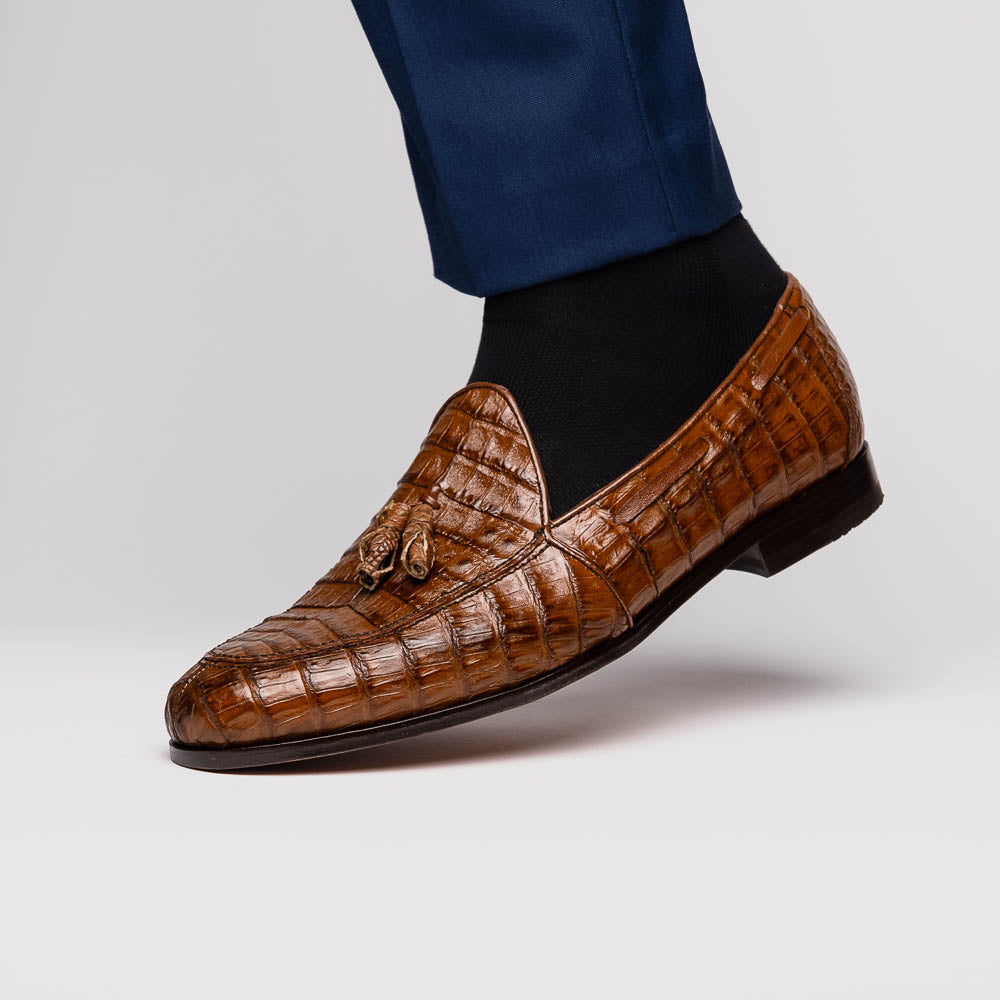 Bianchi Genuine Caiman Crocodile Dress Loafer Bay Apache
