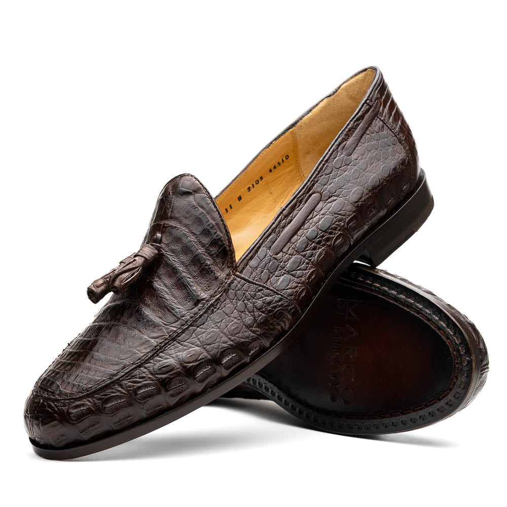 Bianchi Genuine Caiman Crocodile Tassel Loafers Brown