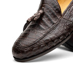 Bianchi Genuine Caiman Crocodile Tassel Loafers Brown