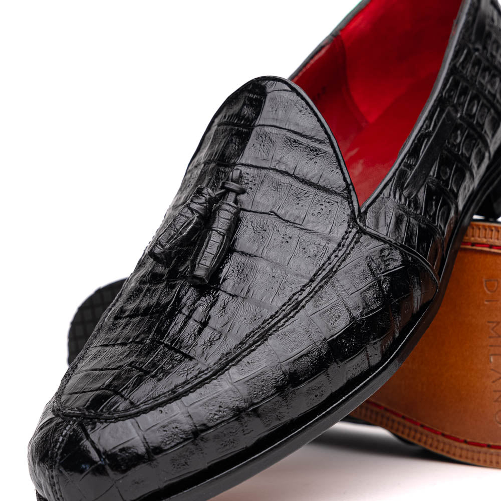Bianchi Genuine caiman Crocodile Dress Loafers Black