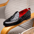 Bianchi Genuine caiman Crocodile Dress Loafers Black