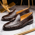 Bianchi Genuine Caiman Crocodile Tassel Loafers Brown