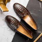 Bianchi Genuine Caiman Crocodile Tassel Loafers Brown
