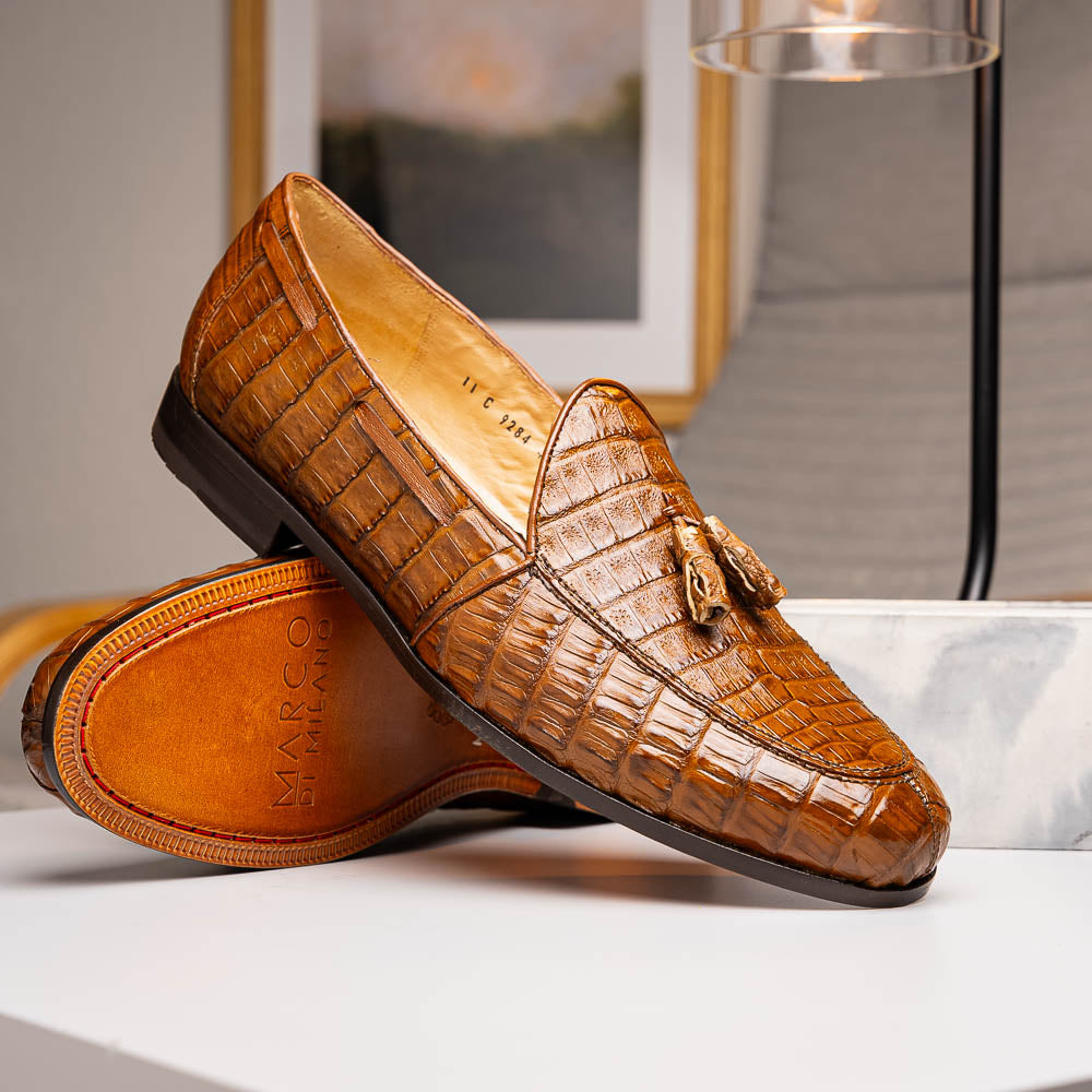 Bianchi Genuine Caiman Crocodile Dress Loafer Bay Apache