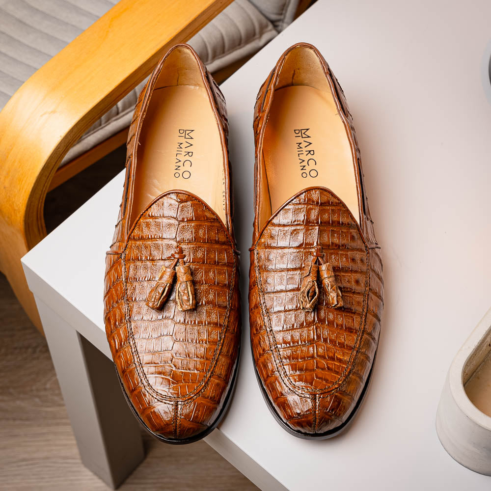 Bianchi Genuine Caiman Crocodile Dress Loafer Bay Apache