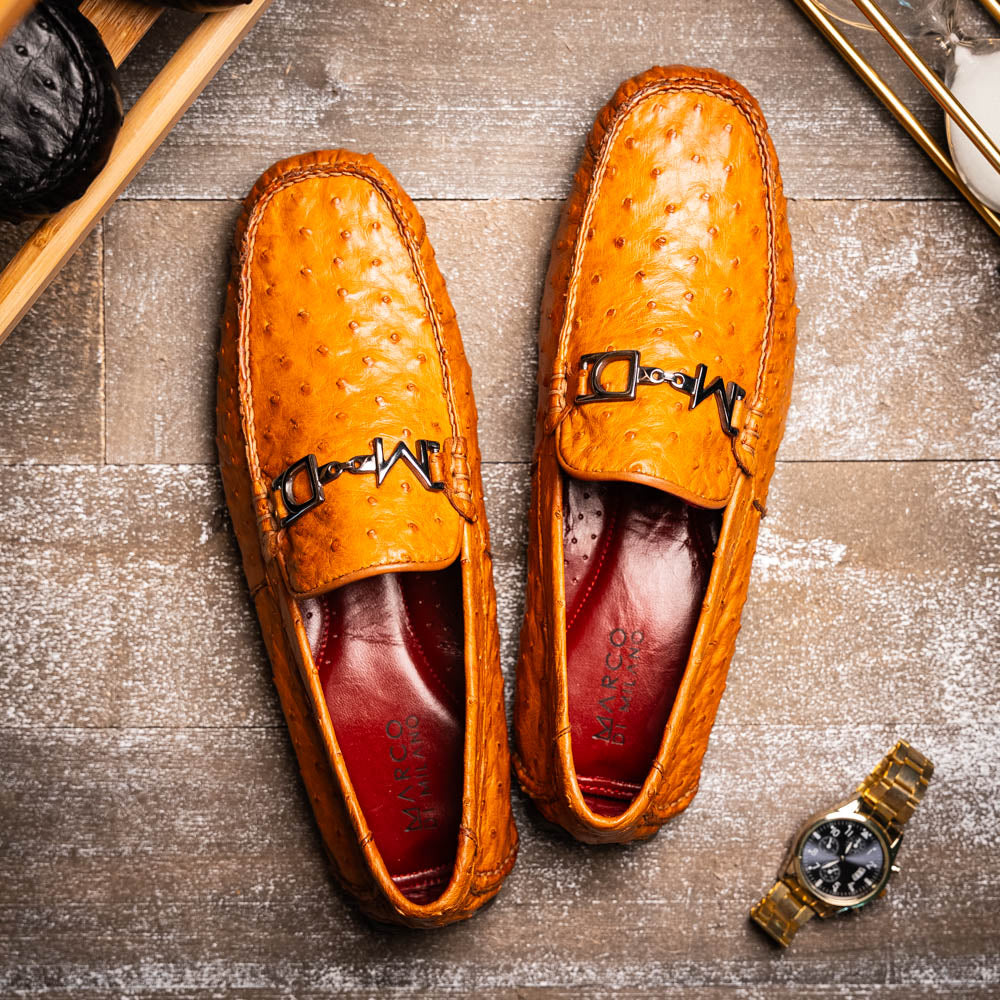 Bolonia Men's Animal Skin Slip On Classic Dress Shoes Brandy