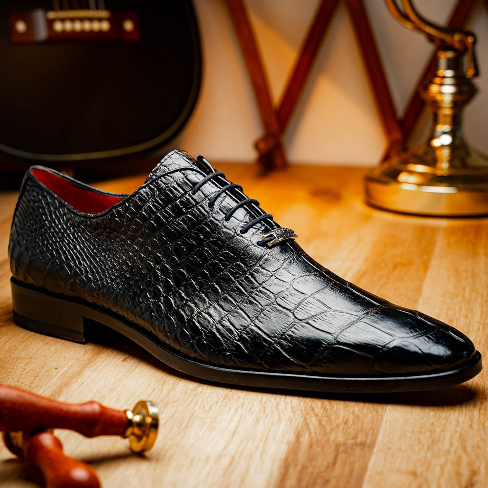 Bono Men's Oxford Shoes Genuine Aligator Leather Black