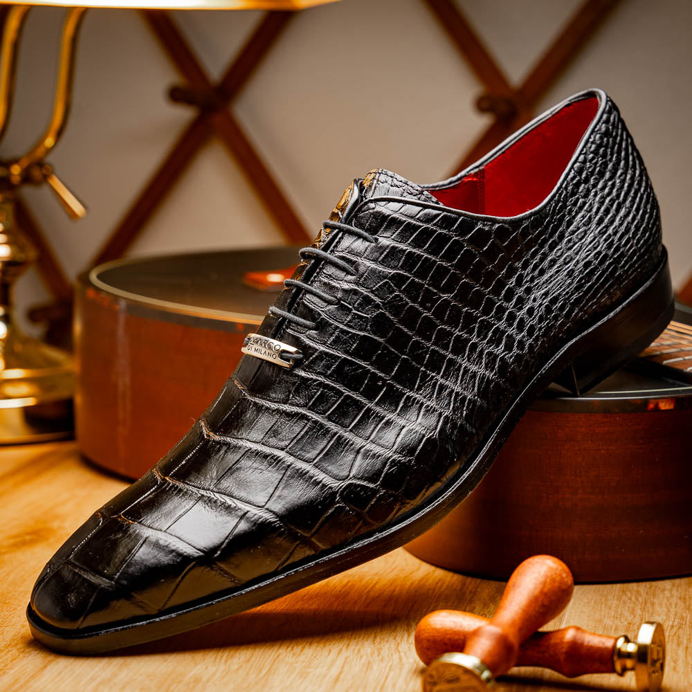 Bono Men's Oxford Shoes Genuine Aligator Leather Black