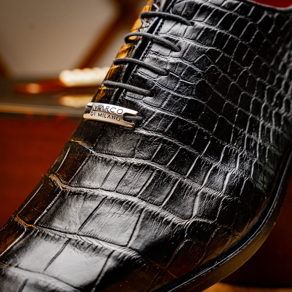 Bono Men's Oxford Shoes Genuine Aligator Leather Black