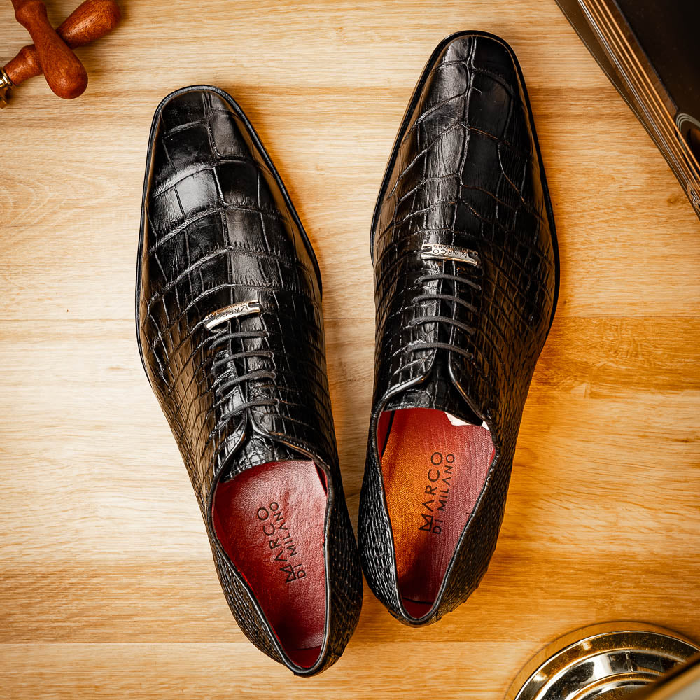 Bono Men's Oxford Shoes Genuine Aligator Leather Black