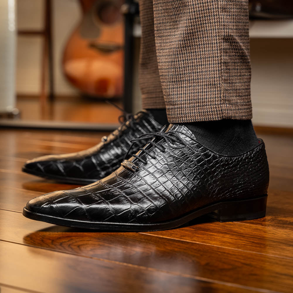 Bono Men's Oxford Shoes Genuine Aligator Leather Black