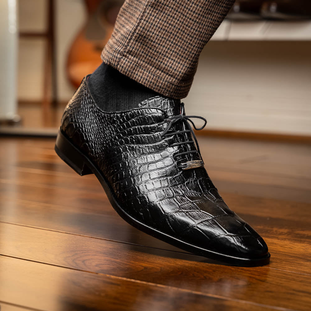 Bono Men's Oxford Shoes Genuine Aligator Leather Black