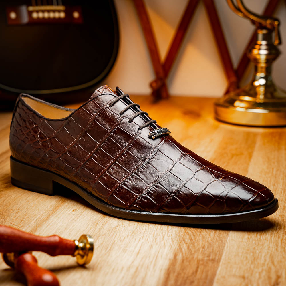 Marco Di Milano Genuine Alligator Oxford Leather Shoes Bono Brown
