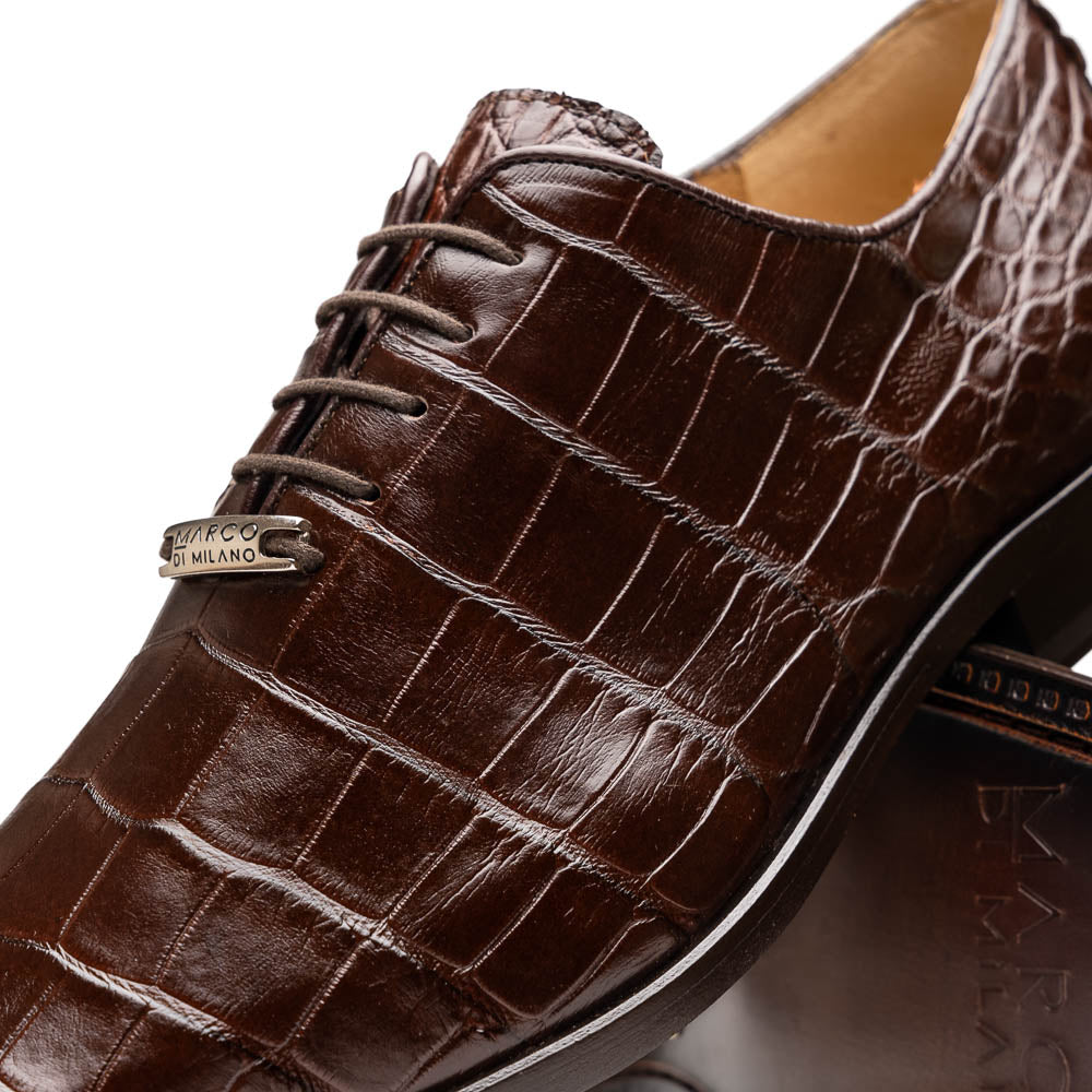 Marco Di Milano Genuine Alligator Oxford Leather Shoes Bono Brown